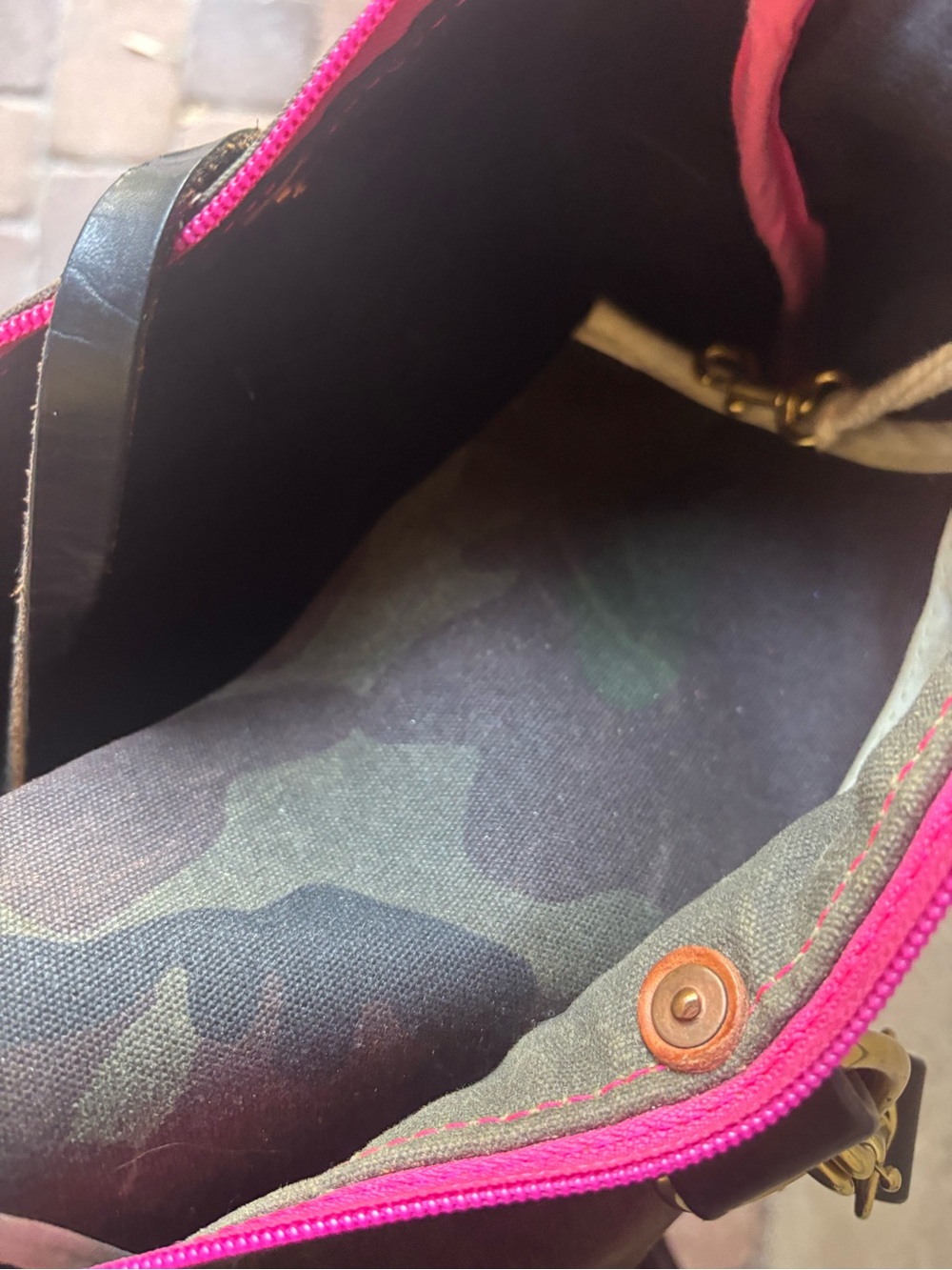 Camo Canvas Travel Tote with Black Leather Trim - Picture 10 of 12